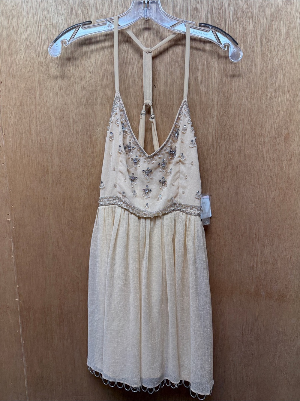 Embellished Peach Spaghetti-Strap Dress